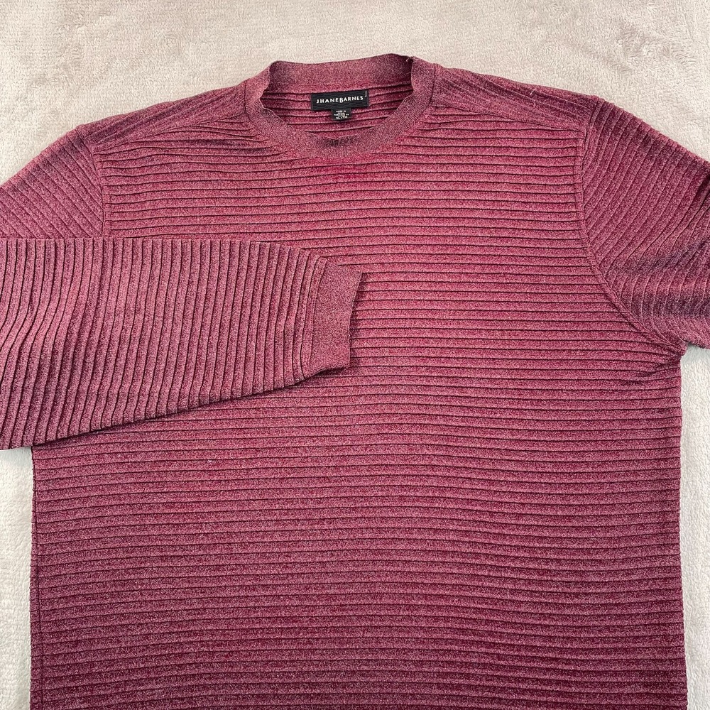 Jhane Barnes Crew Neck Sweater‎ Men XL Heather Burgundy Silk Blend LS NWOT